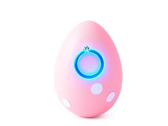 pink glitter egg, tiny diamond garnett, blue ring over pink egg, neon rainbow, and circle stickers
